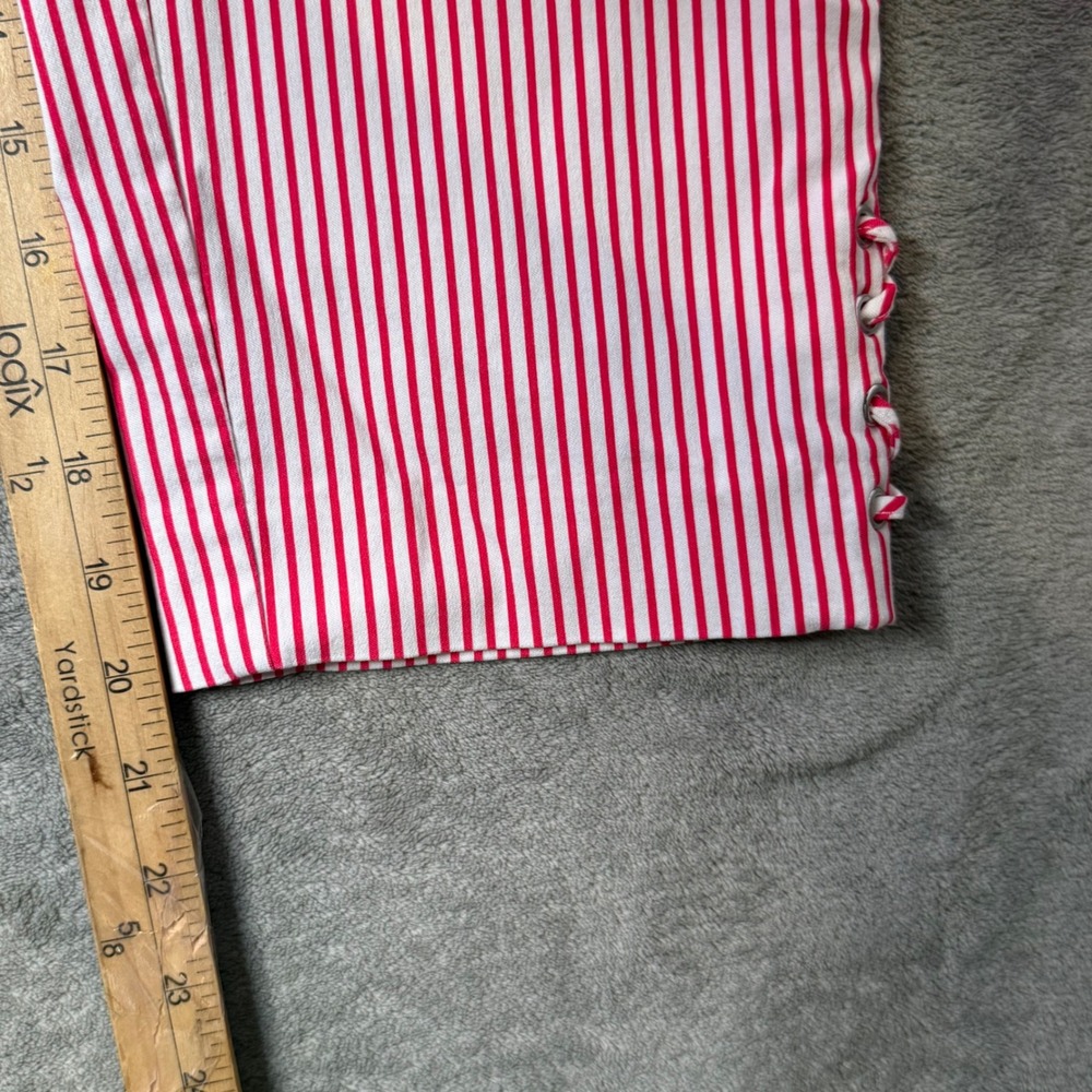 Chicos Perfect Stretch Pink Striped Capri Crop Pants XL Pull On Lace Up Nautical - Picture 11 of 12